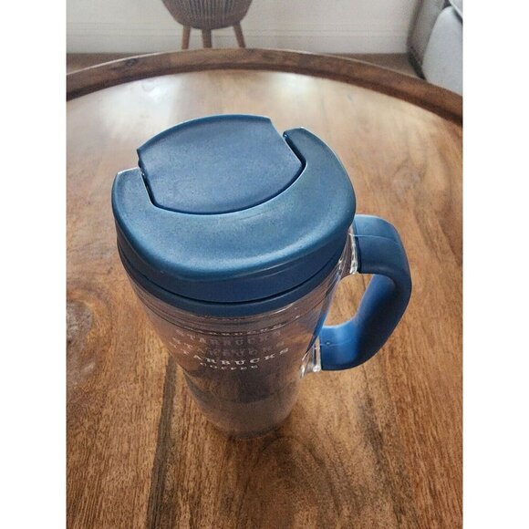 2008 Starbucks Blue Acrylic Coffee Cup Tea Mug Tumbler w/Rubber Handle 16oz - Picture 3 of 4